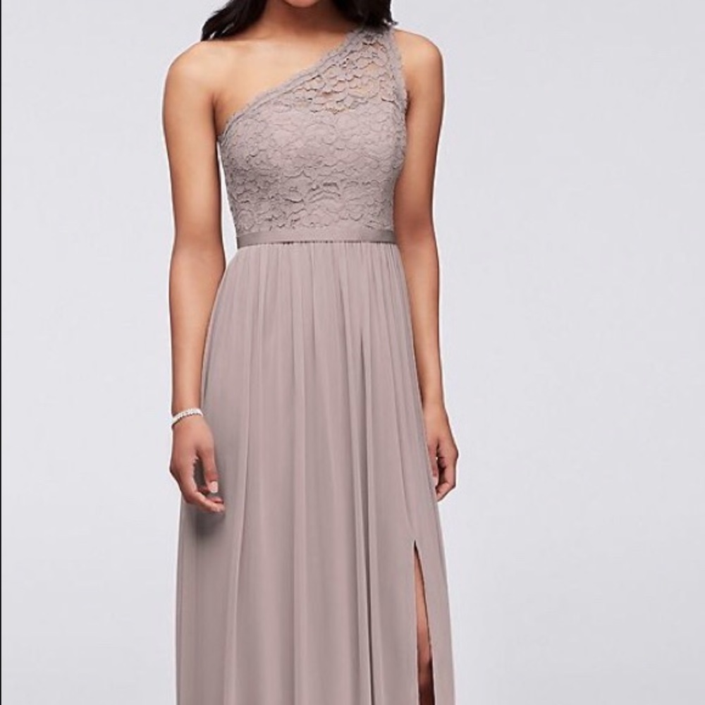 David’s Bridal One Shoulder Lace Dress Size 10
